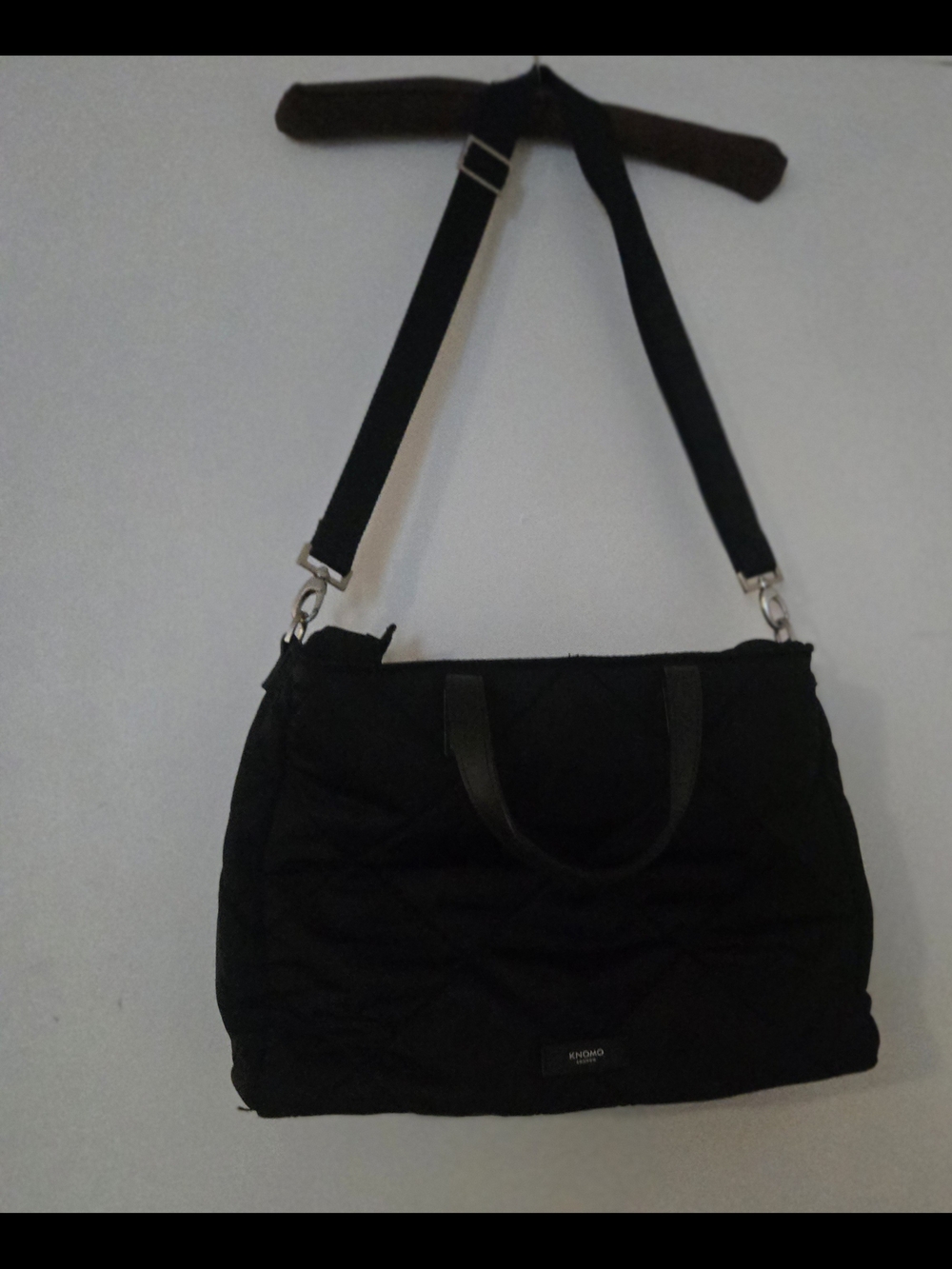 KNOMO Quilted Black Laptop Tote with Adjustable Strap
